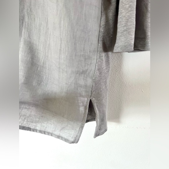 J. Jill Love Linen Grey Pleated Placket ¾ Sleeve Tunic Top Size Large - Picture 5 of 9